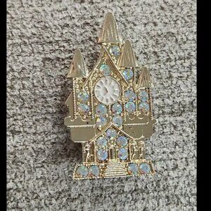 Gold Rhinestone Castle Brooch